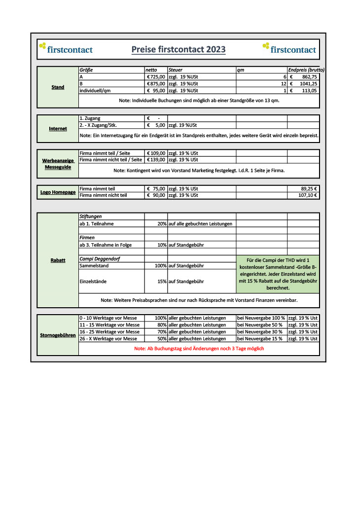 Preisliste 2023